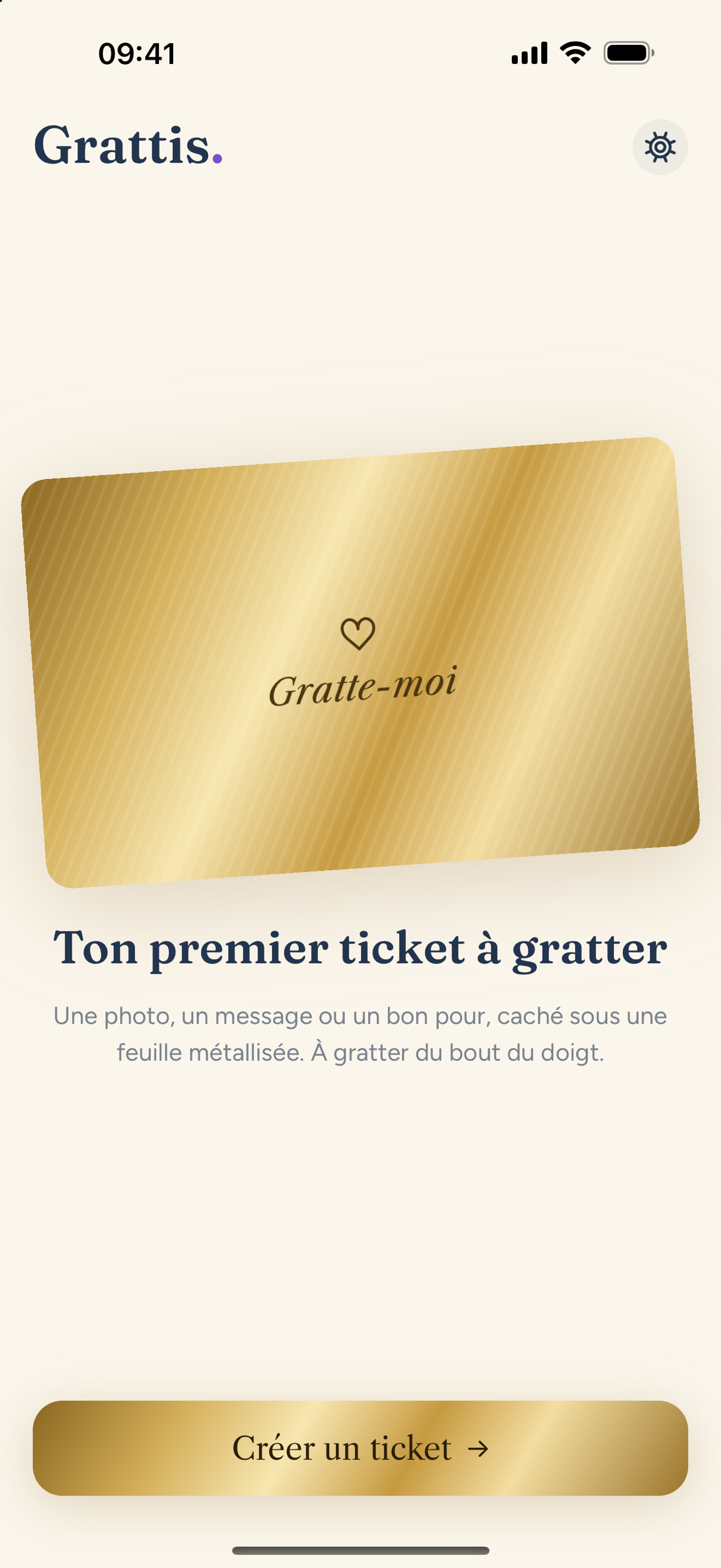 Écran d'accueil de Grattis