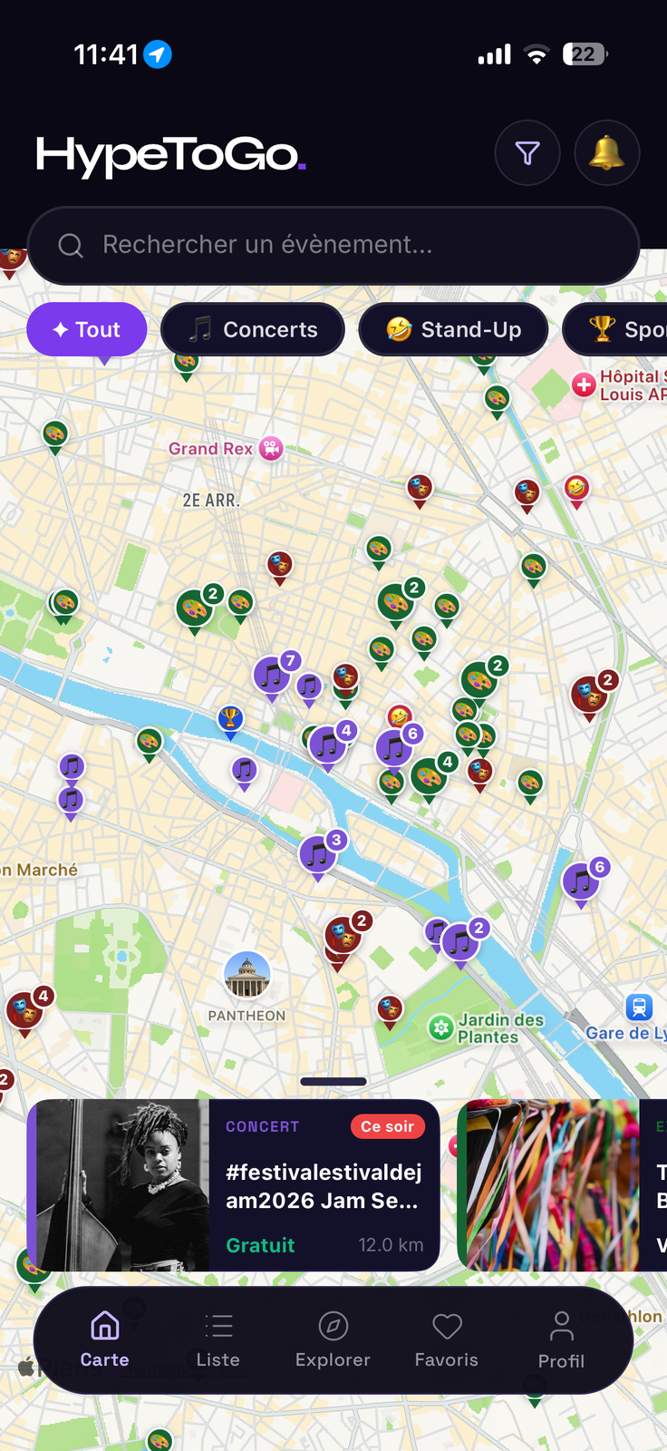 Écran d'accueil de HypeToGo