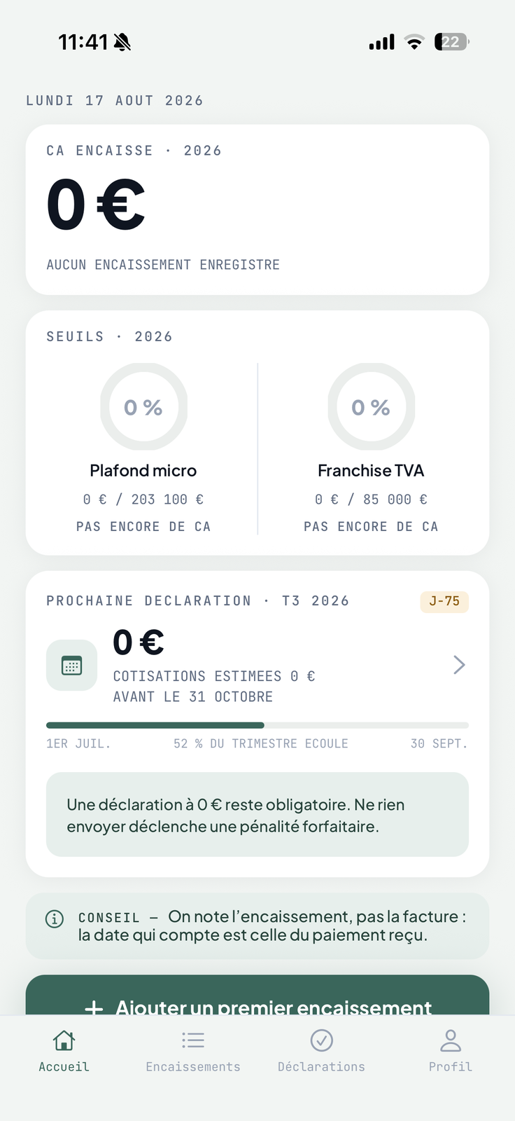 Écran d'accueil de MicroCotiz