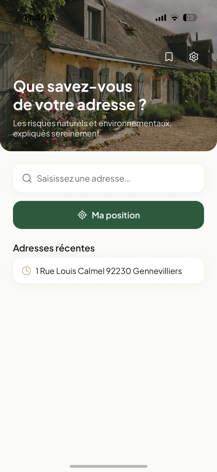 Écran d'accueil de RisqCheck